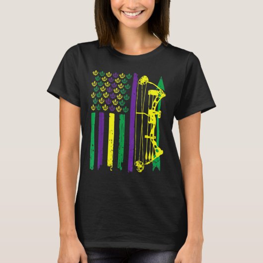 Hunting Archer American Flag Bowhunting Mardi Gras T-shirt (Voorkant)