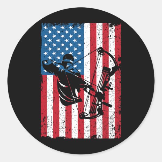 Hunting Archer Amerikaanse vlag Bowhunting Bowhunt Ronde Sticker (Voorkant)