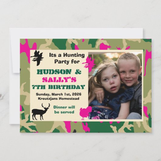 Hunting Birthday invitation, for boy an girl Invit Kaart (Voorkant)