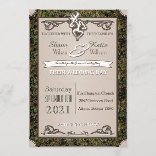 Hunting Buck and Doe Camouflage Wedding Invitation Kaart