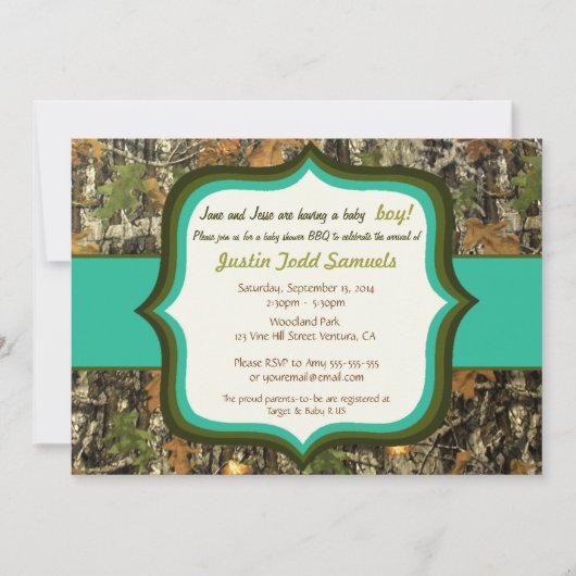 Hunting Camo Baby Boy Shower Invitation Kaart (Voorkant)