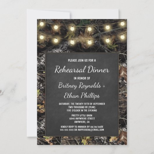 Hunting Camo + Chalk Repetitie Diner Uitnodigingen (Voorkant)