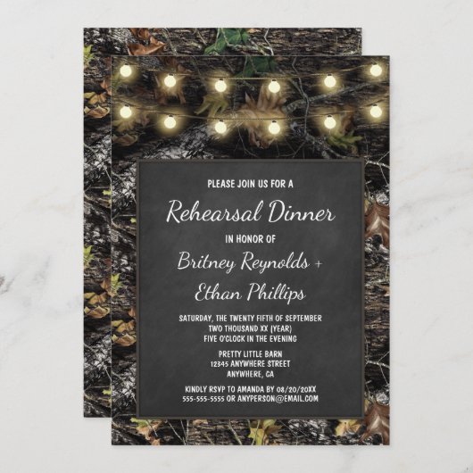 Hunting Camo + Chalk Repetitie Diner Uitnodigingen (Voorkant / Achterkant)