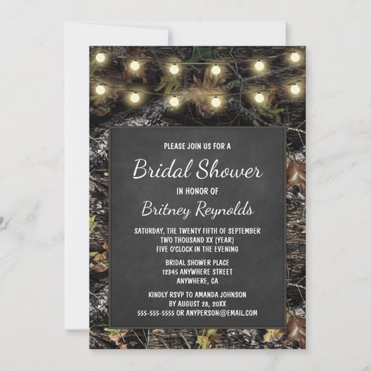Hunting Camo Chalkboard Bridal Shower Invitations Kaart (Voorkant)