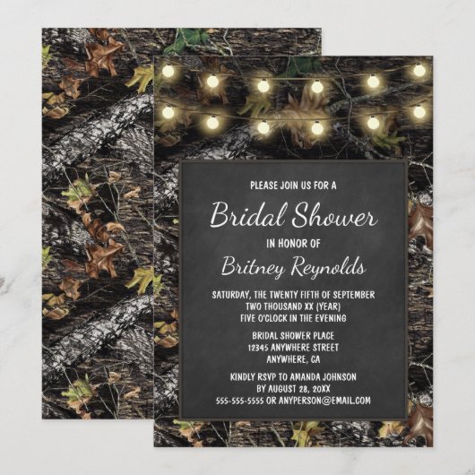 Hunting Camo Chalkboard Bridal Shower Invitations Kaart (Voorkant / Achterkant)