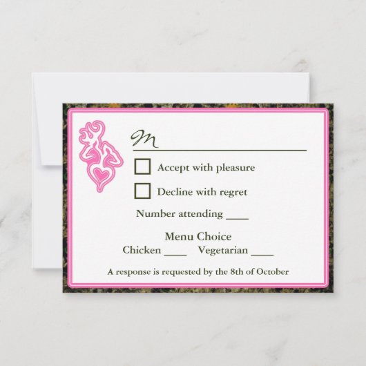 Hunting Camo Pink Custom Wedding RSVP Uitnodiging (Voorkant)