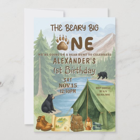Hunting Camping Beary First Boy 1st Birthday Kaart (Voorkant)