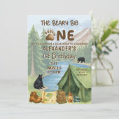 Hunting Camping Beary First Boy 1st Birthday Kaart (Staand voorkant)
