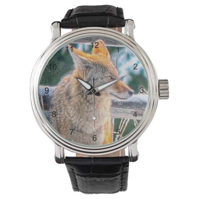 Hunting Coyote and Winter Snow Wildlife Watch Horloge (Voorkant)