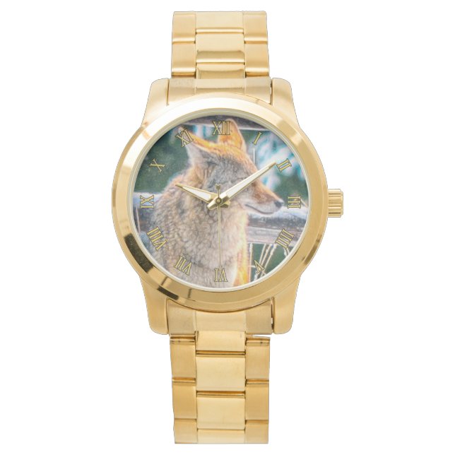 Hunting Coyote and Winter Snow Wildlife Watch Horloge (Voorkant)