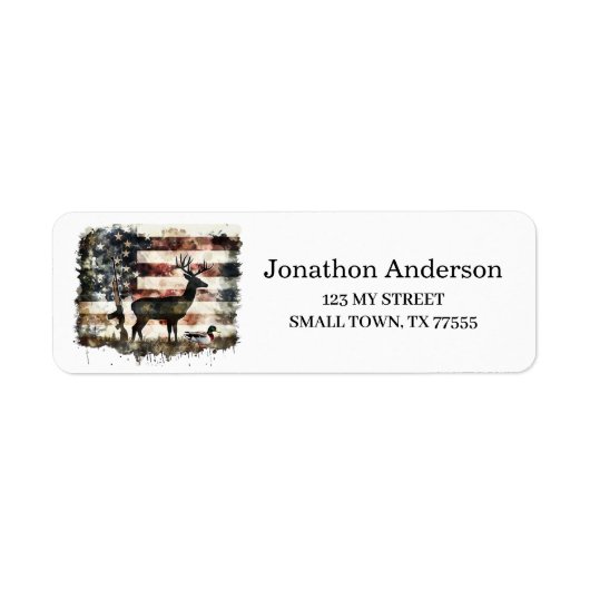 Hunting Deer American Flag Address Label (Voorkant)