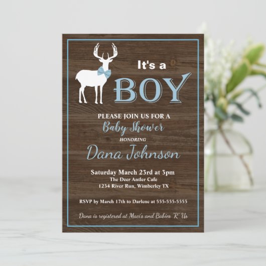 Hunting Deer Boy Baby shower Kaart (Staand voorkant)