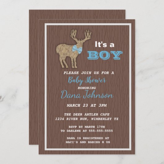 Hunting Deer Boy Baby shower Kaart (Voorkant / Achterkant)