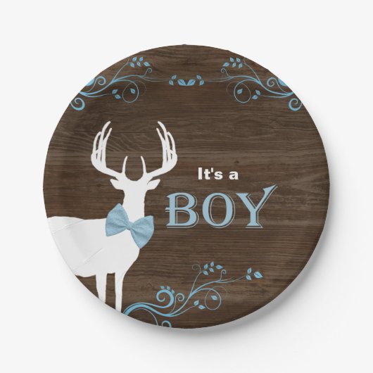 Hunting Deer Boy Baby shower Papieren Bordje (Voorkant)