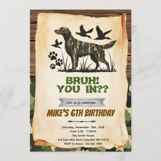 Hunting Dog Birthday Invitation Kaart (Voorkant)