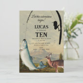 Hunting Fishing Adventure Begins Kids Birthday Kaart (Staand voorkant)