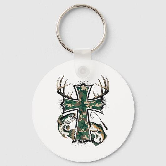 Hunting Fishing Faith - Christian Hunter Fisherman Sleutelhanger (Voorkant)