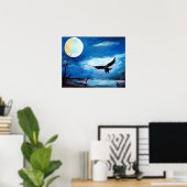 Hunting Hawk Night Moon Poster (Thuiskantoor)