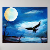 Hunting Hawk Night Moon Poster (Voorkant)