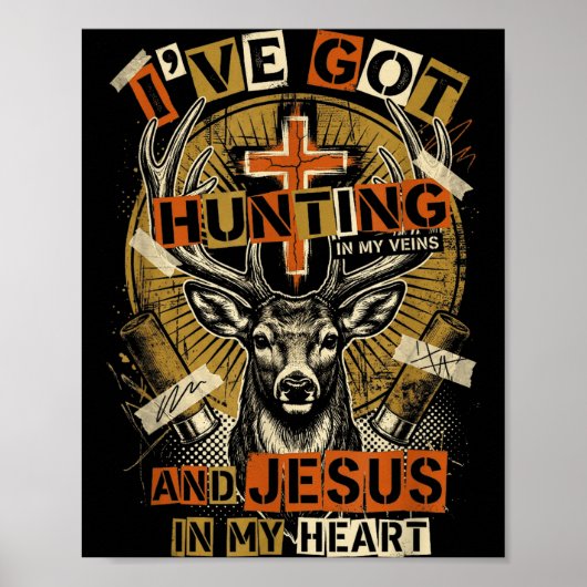 Hunting In My Veins Jesus In Heart Christian Deer Poster (Voorkant)