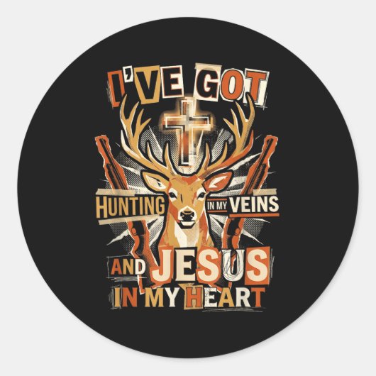 Hunting In My Veins Jesus In Heart Christian Deer  Ronde Sticker (Voorkant)