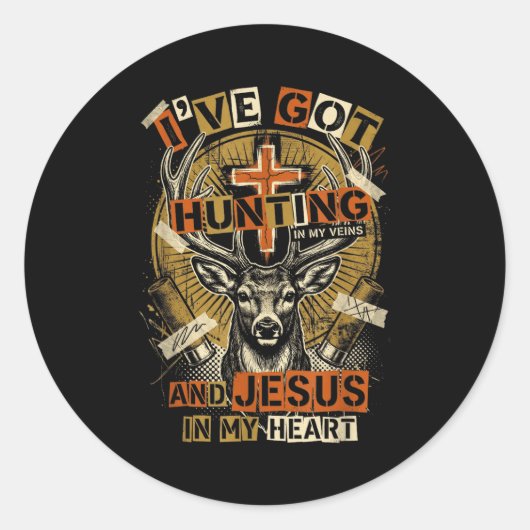 Hunting In My Veins Jesus In Heart Christian Deer  Ronde Sticker (Voorkant)