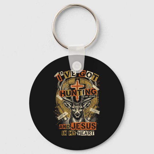 Hunting In My Veins Jesus In Heart Christian Deer Sleutelhanger (Voorkant)