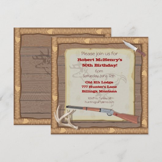 Hunting Invitation with wood lijst Kaart (Voorkant / Achterkant)