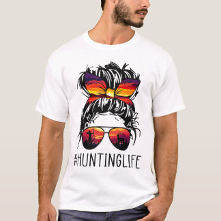 Hunting Life Messy Hair in Bun Women Sunbril T-shirt