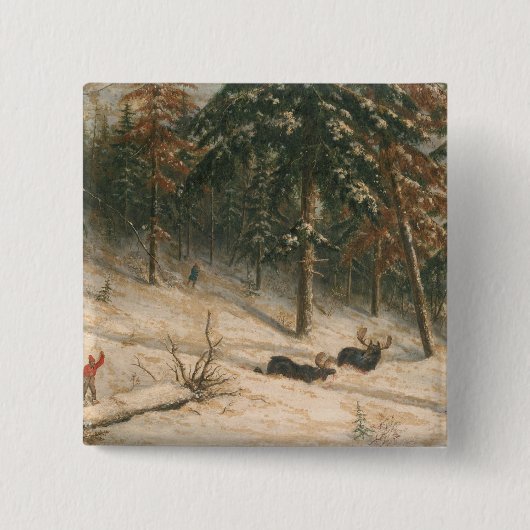 Hunting Moose Vierkante Button 5,1 Cm (Voorkant)