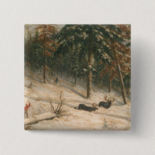 Hunting Moose Vierkante Button 5,1 Cm