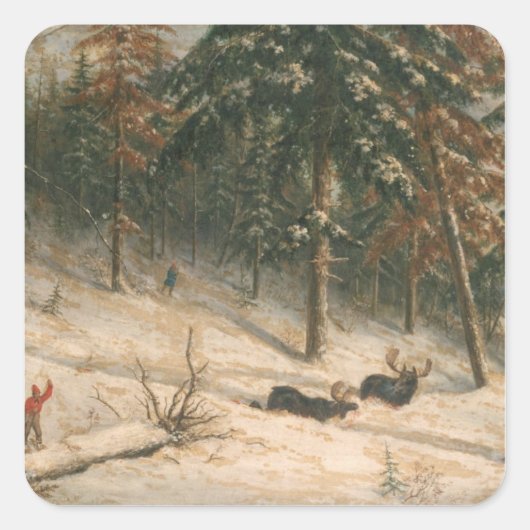 Hunting Moose Vierkante Sticker (Voorkant)