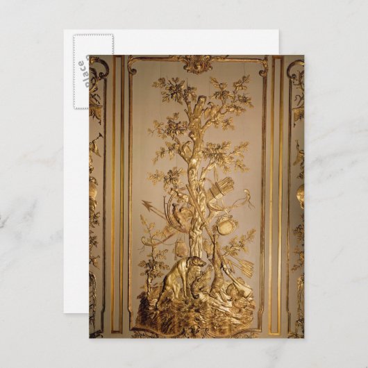 Hunting scène, houtpaneling uit het eten briefkaart (Voorkant / Achterkant)