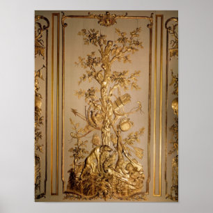 Hunting scène, houtpaneling uit het eten poster