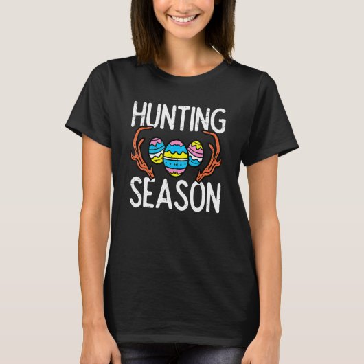 Hunting Season Eggs Antler Funny Easter Eunt H T-shirt (Voorkant)