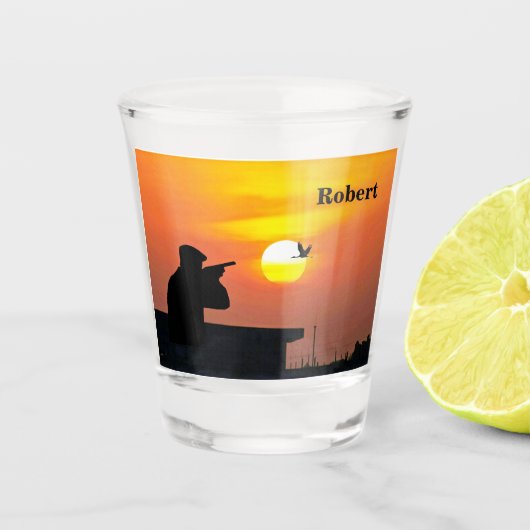 Hunting Silhouette Bird Sunset Personalized Shot Glas (Voorkant)