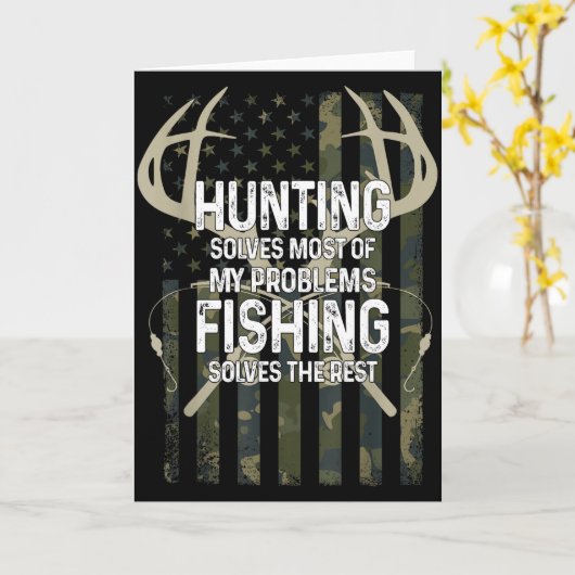 Hunting Solves Most Of My Problems Fishing Solves  Kaart (Gele Bloem)