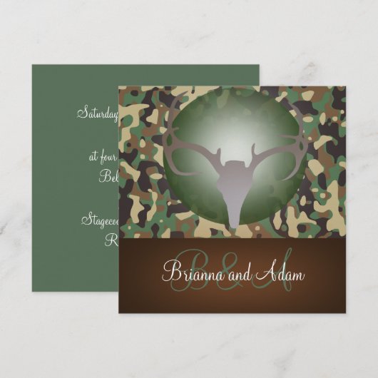 Hunting Theme Antlers en Camo Wedding Invitation Kaart (Voorkant / Achterkant)