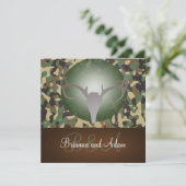 Hunting Theme Antlers en Camo Wedding Invitation Kaart (Staand voorkant)