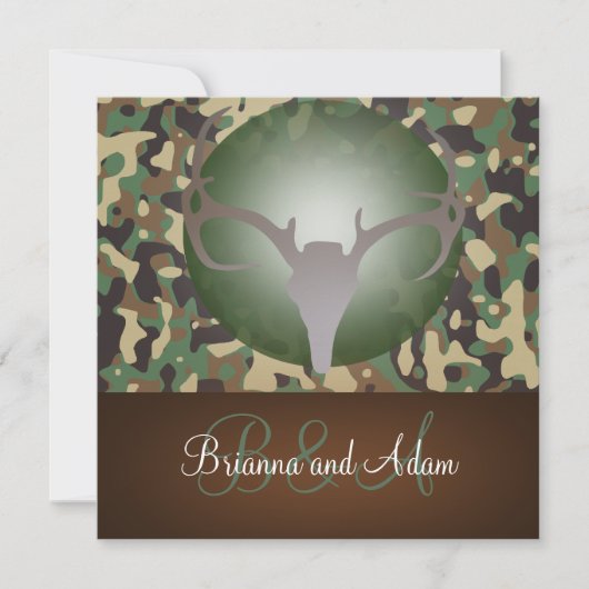 Hunting Theme Antlers en Camo Wedding Invitation Kaart (Voorkant)