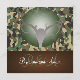 Hunting Theme Antlers en Camo Wedding Invitation Kaart