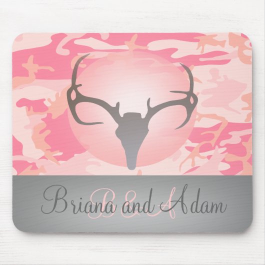 Hunting Theme Antlers en Pink Camo Mousepad Muismat (Voorkant)