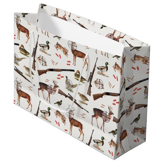 Hunting Wildlife Outdoorsman Pattern Groot Cadeauzakje (Voorkant Gekanteld)