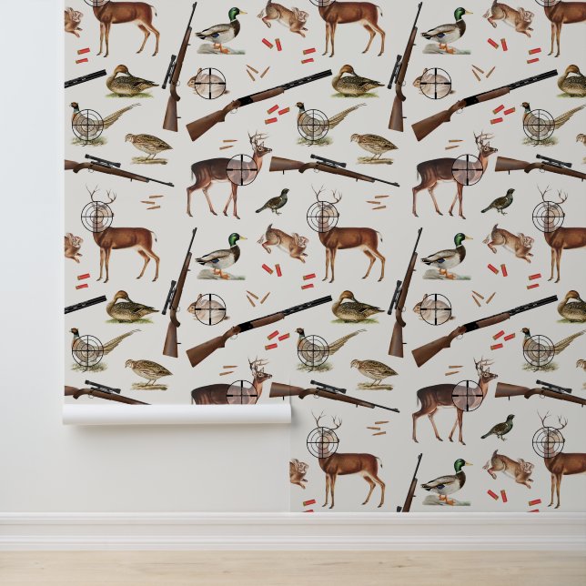 Hunting Wildlife Outdoorsman Pattern Mancave Behang (Applicatie)