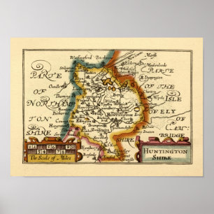 Huntingdonshire County Engeland Oude antiquarische Poster