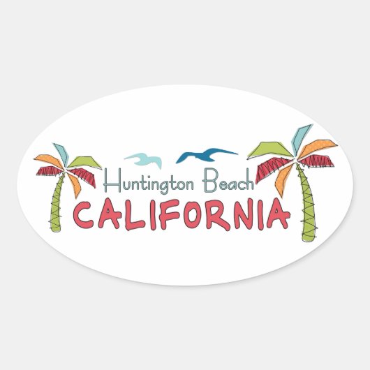 Huntington Beach California palms Ovale Sticker (Voorkant)