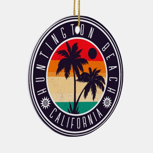 Huntington Beach California Retro Palm Trees 60s Keramisch Ornament (Rechts)
