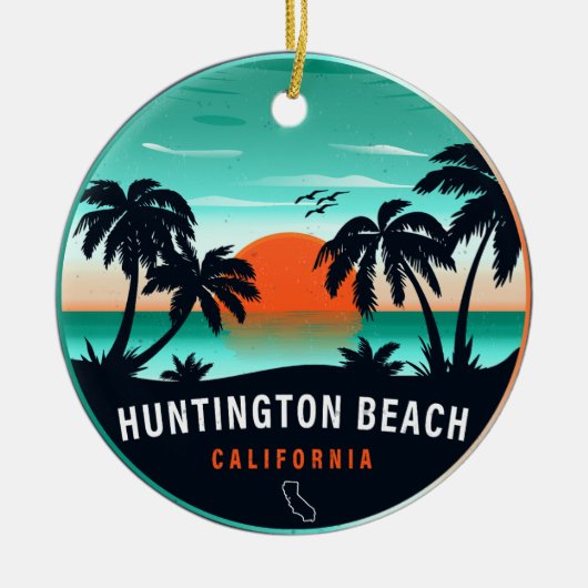 Huntington Beach California Retro Sunset Souvenirs Keramisch Ornament (Voorkant)