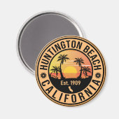 Huntington Beach California Retro Sunset Souvenirs Magneet (Voorkant / Achterkant)