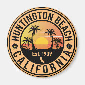 Huntington Beach California Retro Sunset Souvenirs Magneet (Voorkant)